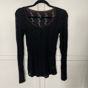 BKE Boutique Elegant Black Lace Long Sleeve Top size Medium
